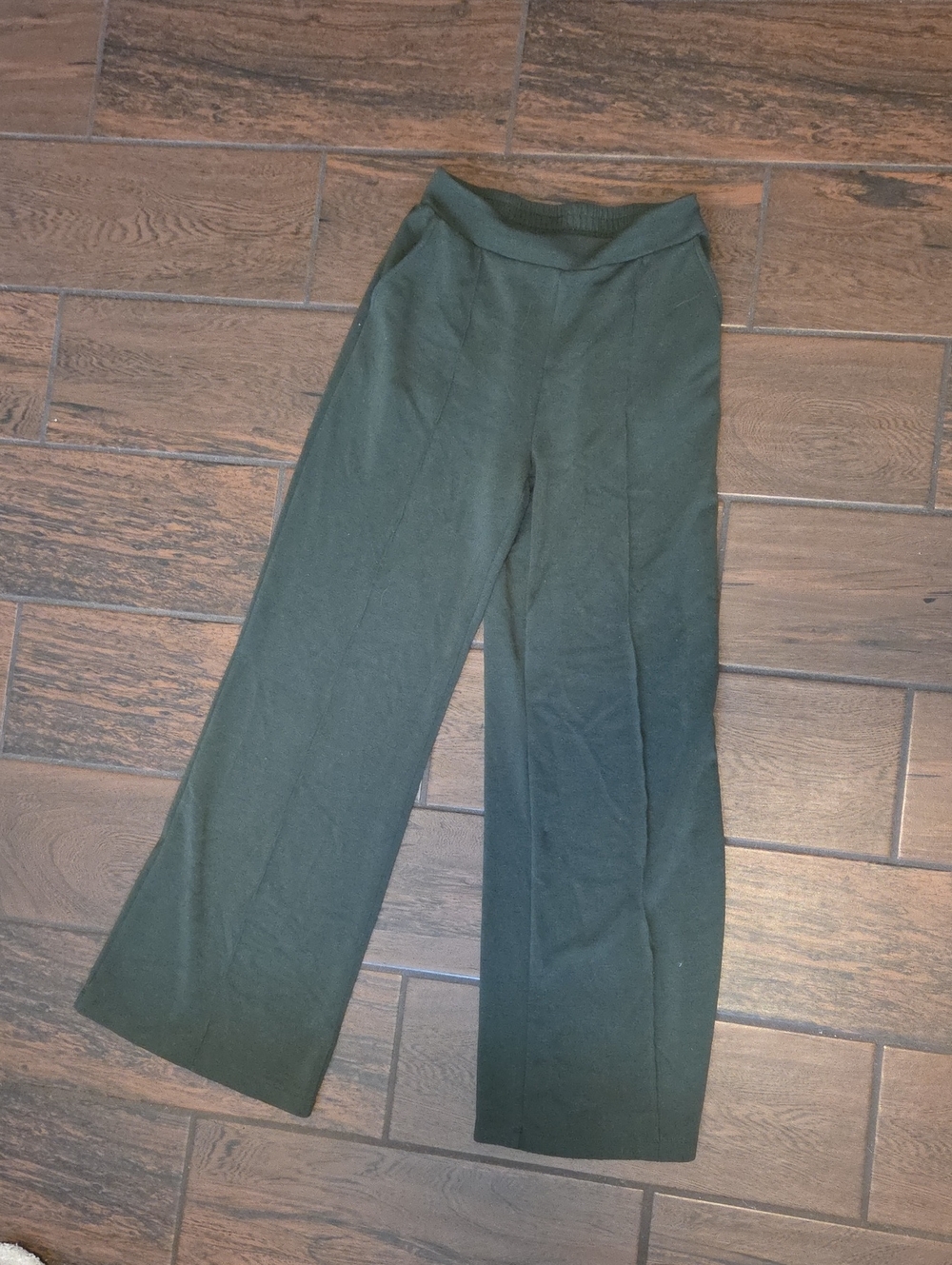 High-Waist Wide Leg Pants - Dark Green